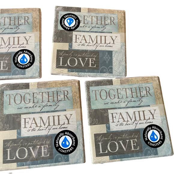 Life Is Beautiful Family Love Coasters Set of Seven Naturally Absorption - Picture 3 of 4